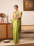Hiral Fashion Green Kanjivaram Tissue Silk Floral Zari Woven Saree