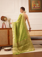 Hiral Fashion Green Kanjivaram Tissue Silk Floral Zari Woven Saree