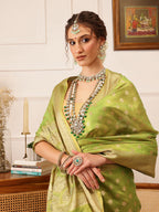 Hiral Fashion Green Kanjivaram Tissue Silk Floral Zari Woven Saree