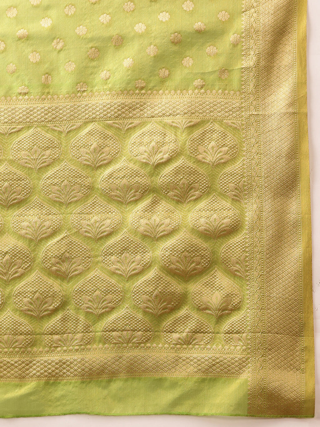 Hiral Fashion Green Kanjivaram Tissue Silk Floral Zari Woven Saree