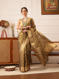Hiral Fashion Grey Kanjivaram Tissue Silk Floral Zari Woven Saree