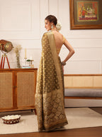 Hiral Fashion Grey Kanjivaram Tissue Silk Floral Zari Woven Saree