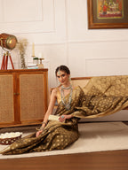 Hiral Fashion Grey Kanjivaram Tissue Silk Floral Zari Woven Saree