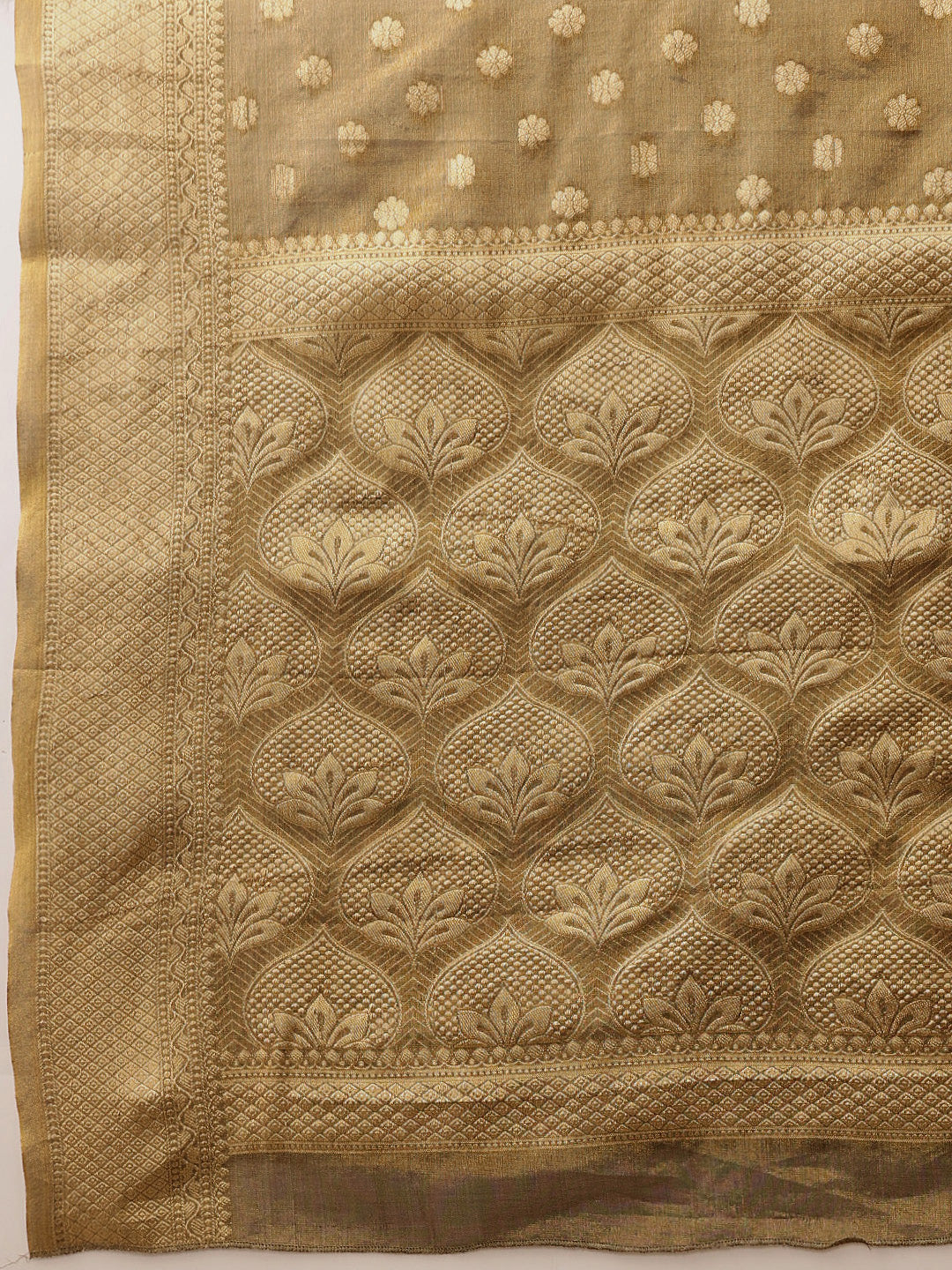 Hiral Fashion Grey Kanjivaram Tissue Silk Floral Zari Woven Saree