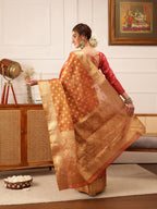 Hiral Fashion Peach Kanjivaram Tissue Silk Floral Zari Woven Saree
