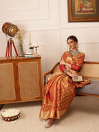 Hiral Fashion Peach Kanjivaram Tissue Silk Floral Zari Woven Saree
