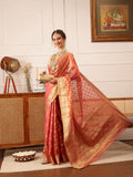 Hiral Fashion Pink Kanjivaram Tissue Silk Floral Zari Woven Saree