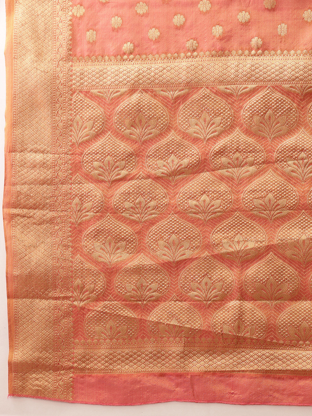 Hiral Fashion Pink Kanjivaram Tissue Silk Floral Zari Woven Saree