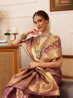 Hiral Fashion Purple Kanjivaram Tissue Silk Floral Zari Woven Saree