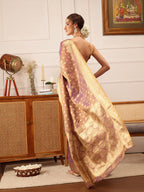 Hiral Fashion Purple Kanjivaram Tissue Silk Floral Zari Woven Saree