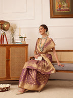 Hiral Fashion Purple Kanjivaram Tissue Silk Floral Zari Woven Saree