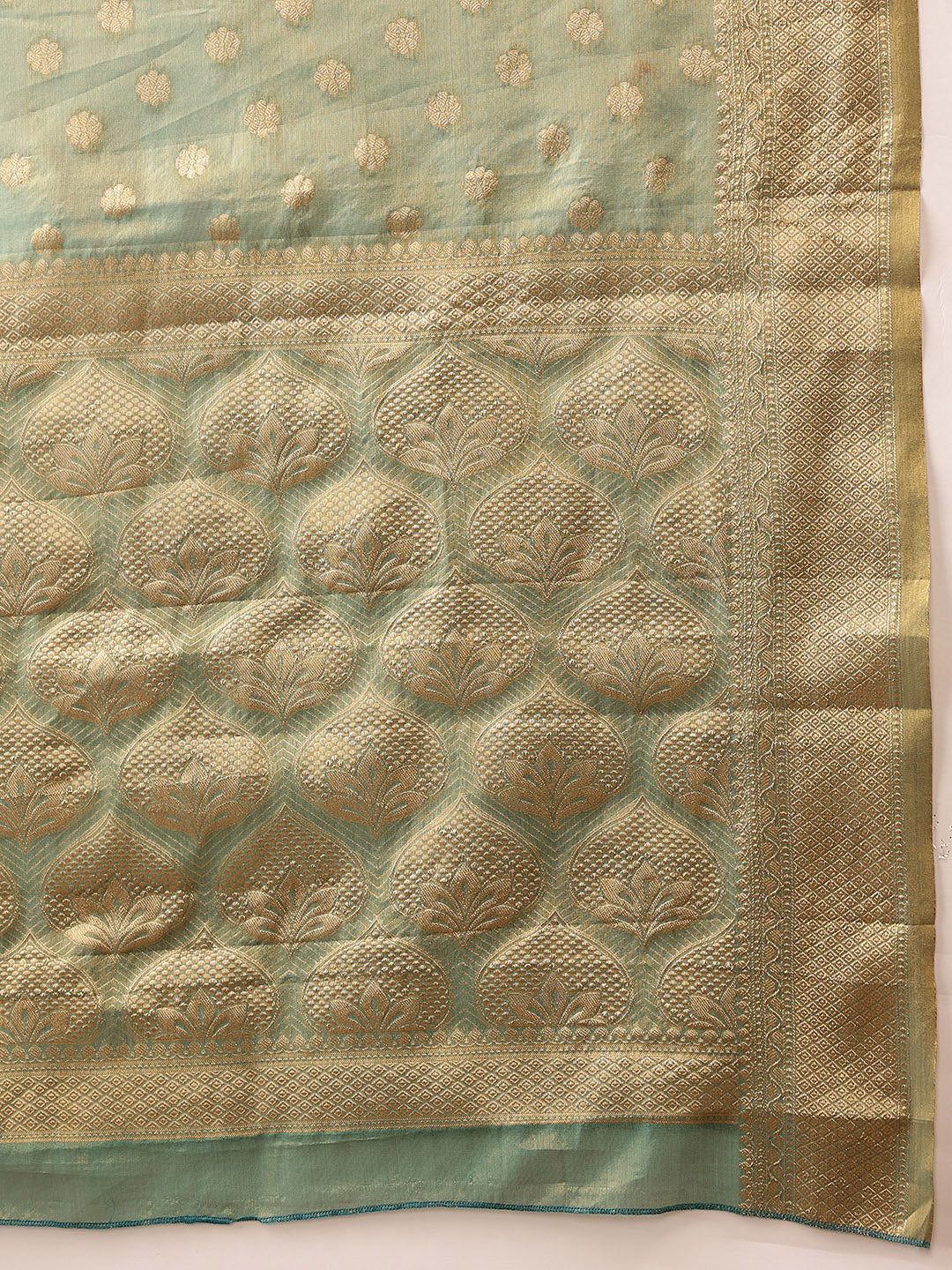 Hiral Fashion Teal Kanjivaram Tissue Silk Floral Zari Woven Saree