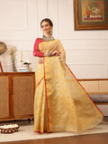 Hiral Fashion Beige Banarasi Kota Doria Woven Design Zari Woven Saree