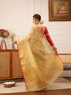 Hiral Fashion Beige Banarasi Kota Doria Woven Design Zari Woven Saree