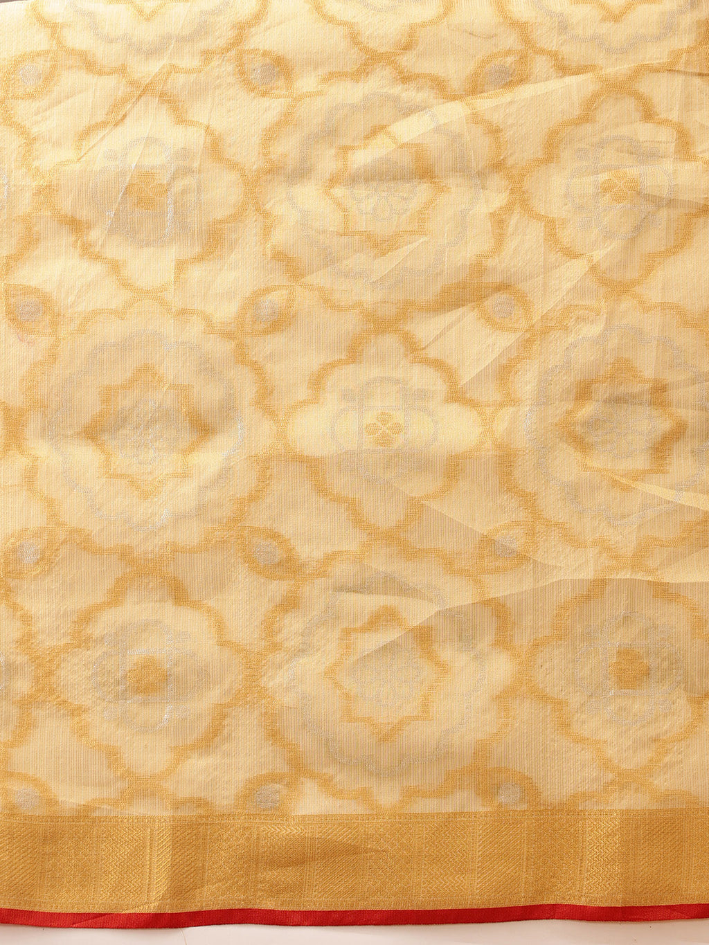 Hiral Fashion Beige Banarasi Kota Doria Woven Design Zari Woven Saree