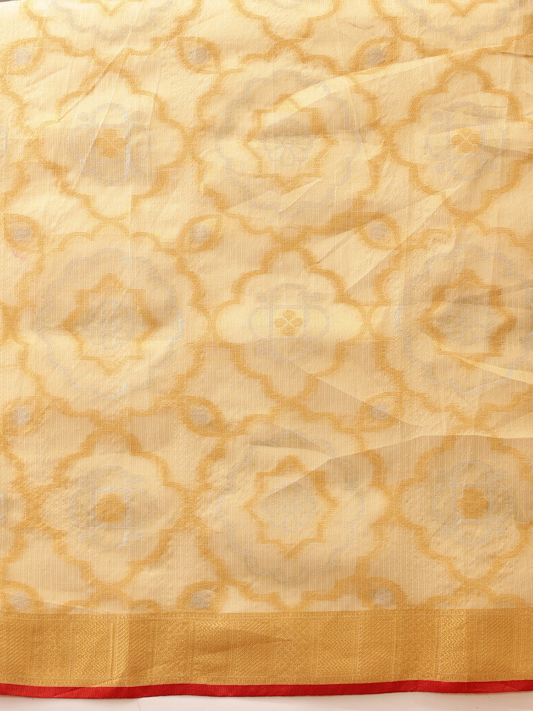 Hiral Fashion Beige Banarasi Kota Doria Woven Design Zari Woven Saree