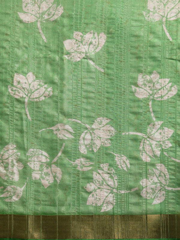 Green Silk Blend Digital Print Floral Saree with Unstitched Blouse - Hiral Fashion
