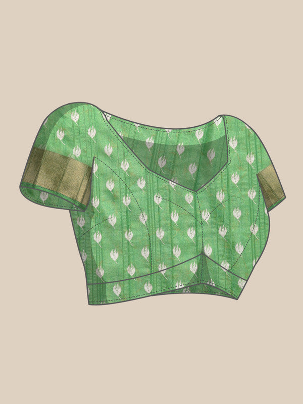 Green Silk Blend Digital Print Floral Saree with Unstitched Blouse - Hiral Fashion