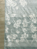 Gray Silk Blend Digital Print Floral Saree with Unstitched Blouse - Hiral Fashion