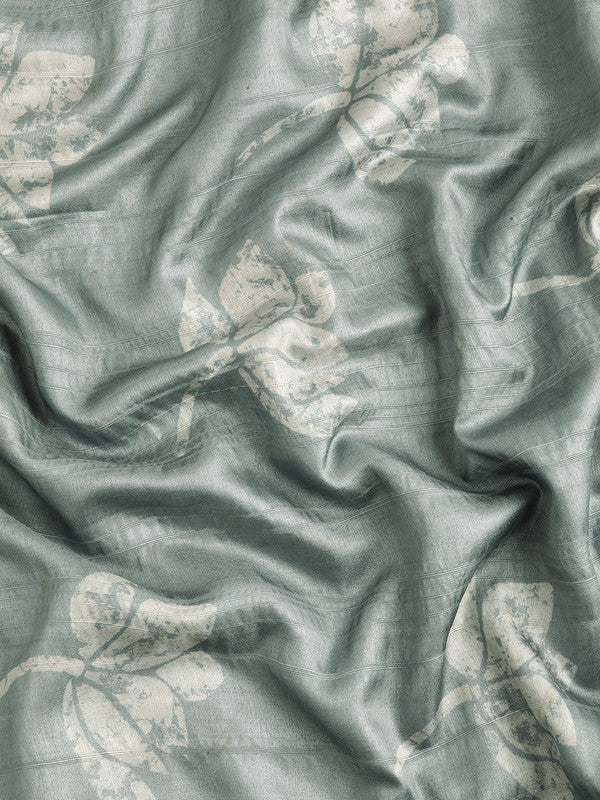 Gray Silk Blend Digital Print Floral Saree with Unstitched Blouse - Hiral Fashion