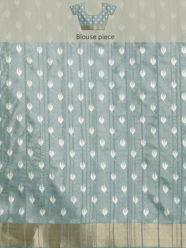 Gray Silk Blend Digital Print Floral Saree with Unstitched Blouse - Hiral Fashion