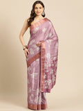 Purple Silk Blend Digital Print Floral Saree with Unstitched Blouse - Hiral Fashion