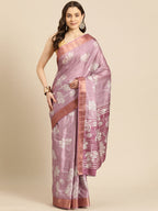 Purple Silk Blend Digital Print Floral Saree with Unstitched Blouse - Hiral Fashion