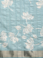 Turquoise Silk Blend Digital Print Floral Saree with Unstitched Blouse - Hiral Fashion