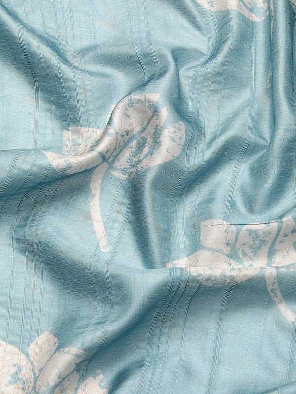 Turquoise Silk Blend Digital Print Floral Saree with Unstitched Blouse - Hiral Fashion