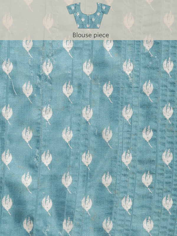 Turquoise Silk Blend Digital Print Floral Saree with Unstitched Blouse - Hiral Fashion