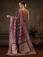 Hiral Fashion Purple Jamdani Cotton Floral Woven Thread Saree