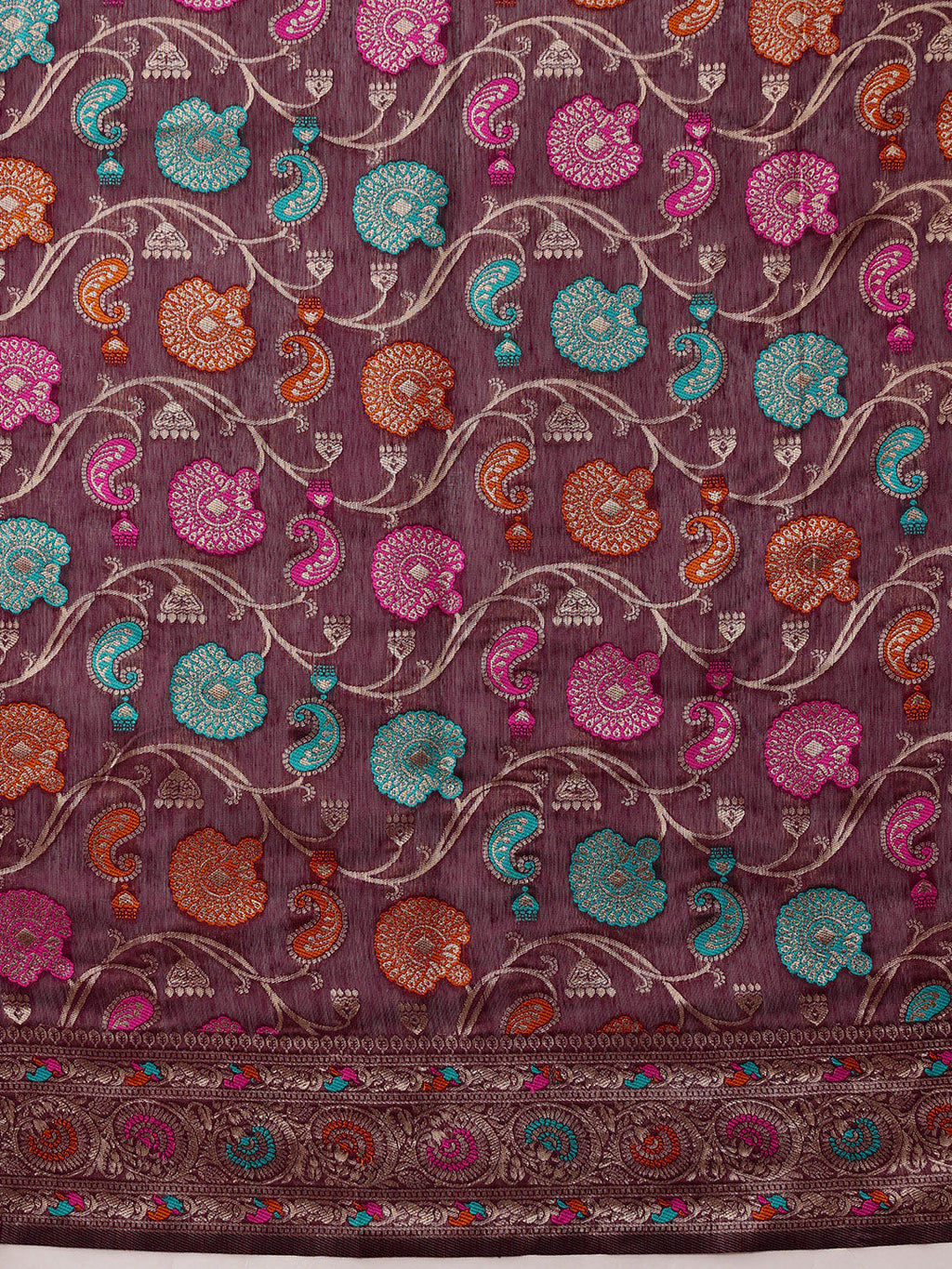 Hiral Fashion Purple Jamdani Cotton Floral Woven Thread Saree
