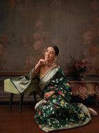 Hiral Fashion Green Jamdani Cotton Floral Woven Thread Saree