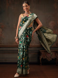 Hiral Fashion Green Jamdani Cotton Floral Woven Thread Saree