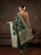 Hiral Fashion Green Jamdani Cotton Floral Woven Thread Saree