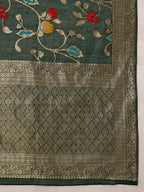 Hiral Fashion Green Jamdani Cotton Floral Woven Thread Saree