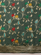 Hiral Fashion Green Jamdani Cotton Floral Woven Thread Saree