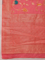 Hiral Fashion Pink Jamdani Cotton Floral Woven Thread Saree