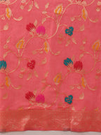 Hiral Fashion Pink Jamdani Cotton Floral Woven Thread Saree
