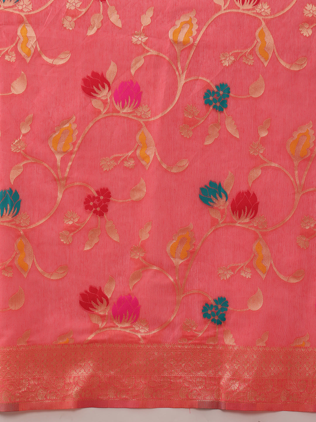 Hiral Fashion Pink Jamdani Cotton Floral Woven Thread Saree