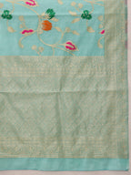 Hiral Fashion Teal Jamdani Cotton Floral Woven Thread Saree