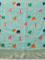 Hiral Fashion Teal Jamdani Cotton Floral Woven Thread Saree