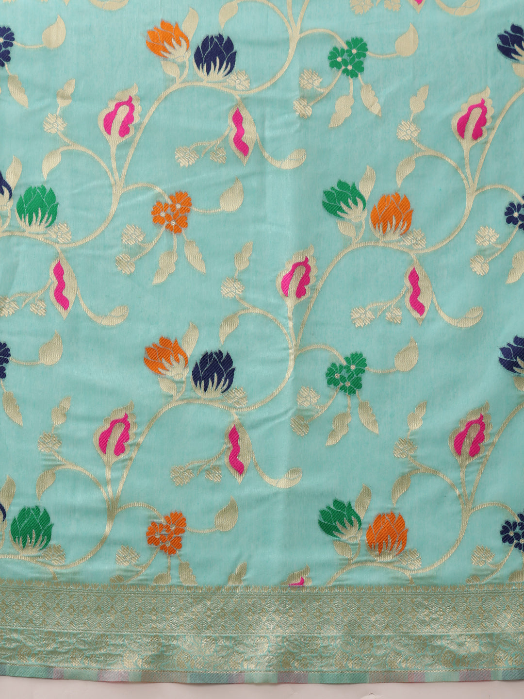 Hiral Fashion Teal Jamdani Cotton Floral Woven Thread Saree