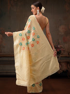 Hiral Fashion Beige Jamdani Cotton Floral Woven Thread Saree