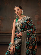 Hiral Fashion Black Jamdani Cotton Floral Woven Thread Saree