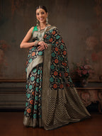 Hiral Fashion Black Jamdani Cotton Floral Woven Thread Saree