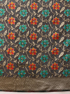 Hiral Fashion Black Jamdani Cotton Floral Woven Thread Saree