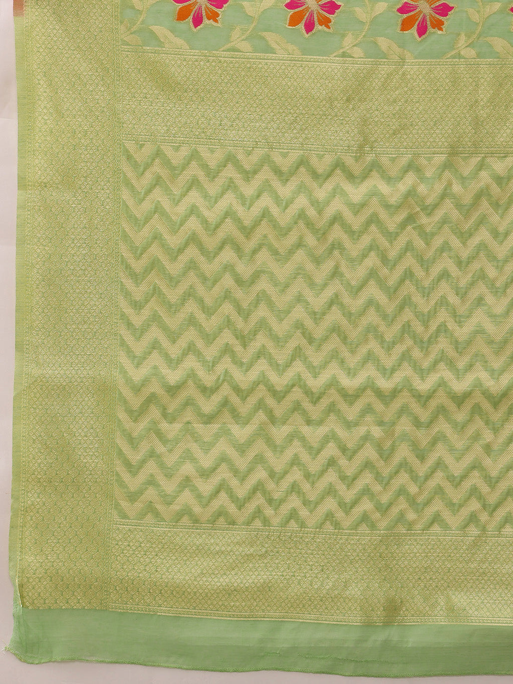Hiral Fashion Lime Green Jamdani Cotton Floral Woven Thread Saree