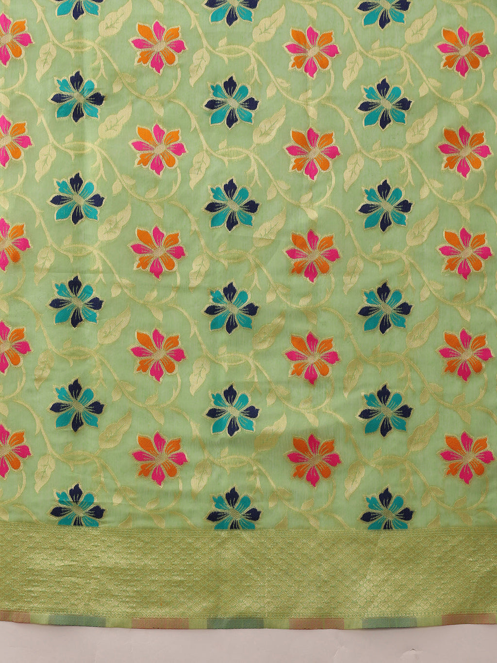 Hiral Fashion Lime Green Jamdani Cotton Floral Woven Thread Saree