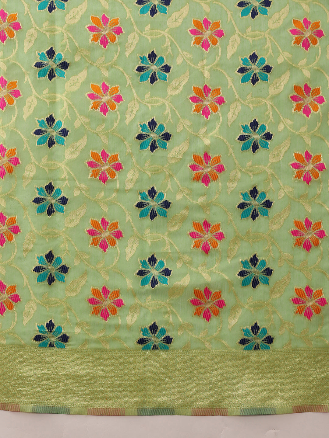 Hiral Fashion Lime Green Jamdani Cotton Floral Woven Thread Saree